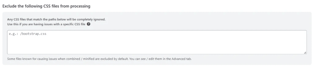 WP-Optimize incluso ofrece opciones avanzadas de personalización para la minificación, como la exclusión de archivos