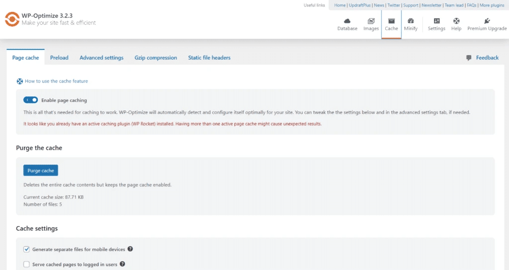 gestión de css de wp-optimize