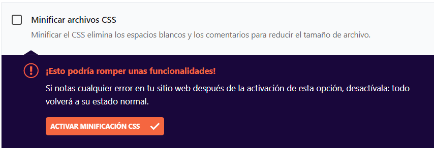 minificación de archivos css en wp rocket