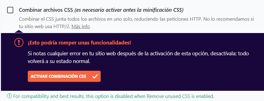 combinar archivos css en wp rocket
