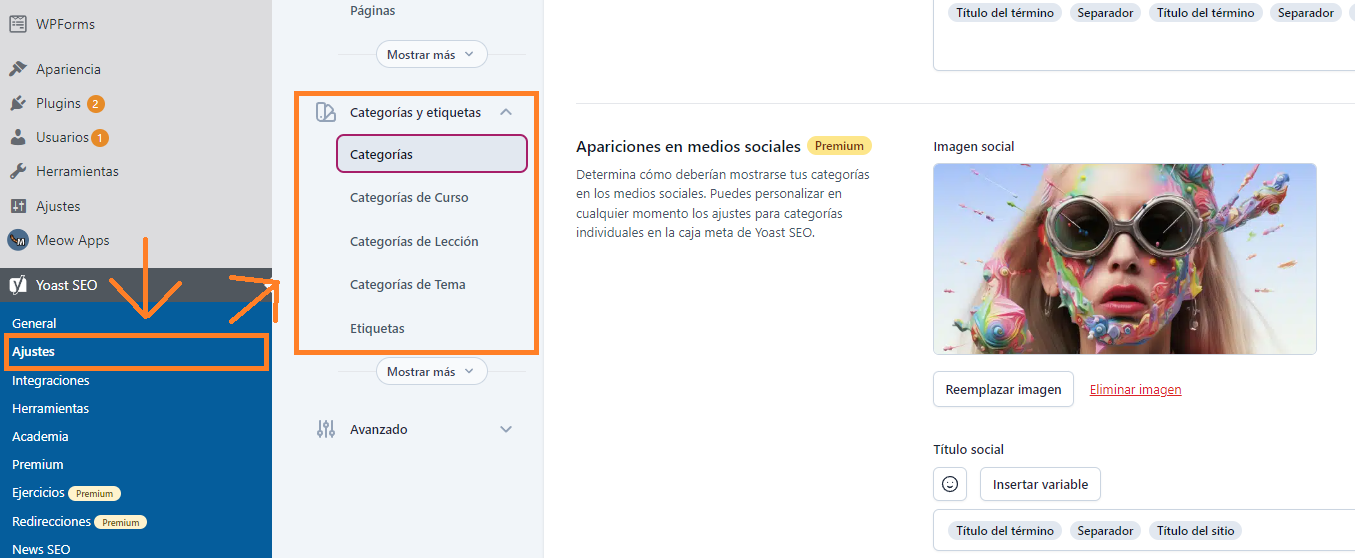 Configuración de categorías y etiquetas en Yoast SEO (WordPress)