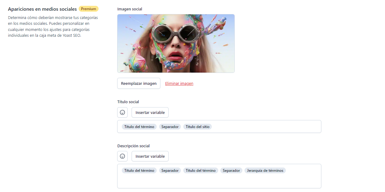 ejemplo Yoast te permite cambiar el Open Graph de las taxonomías