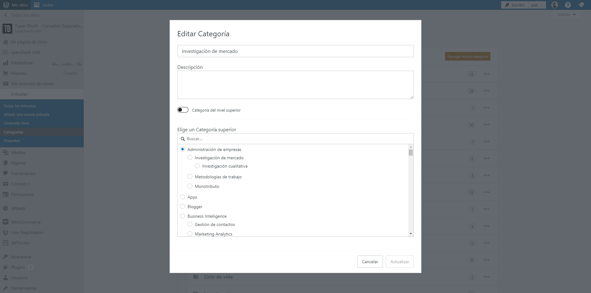 Crear páginas web de una taxonomía en wordpress