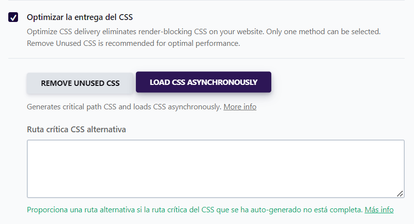 cargas diferidas o asíncrona del css en wp rocket