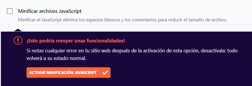 Minificar archivos JavaScript con wp rocket