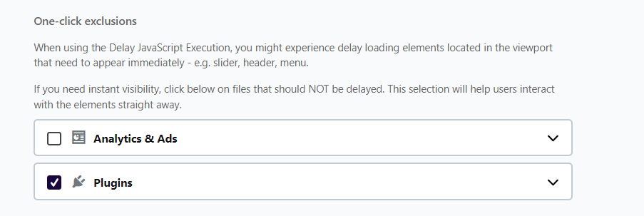 One-click exclusions en wp rocket