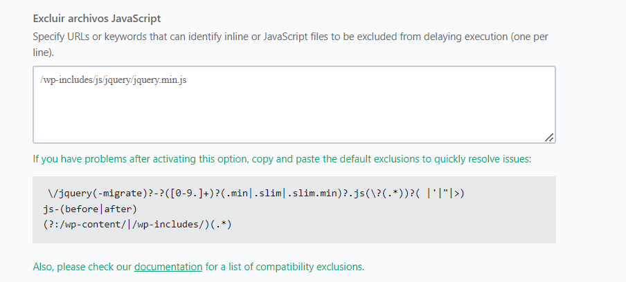 Excluir archivos JavaScript en wp-rocket
