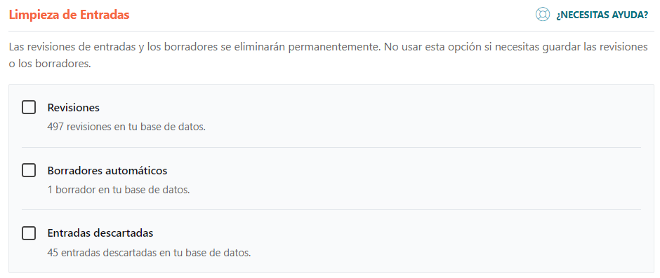 Limpieza de Entradas wp rocket