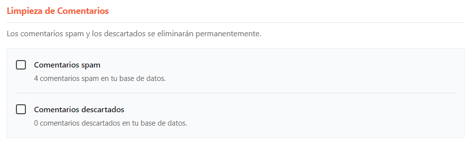 Limpieza de Comentarios en wp rocket