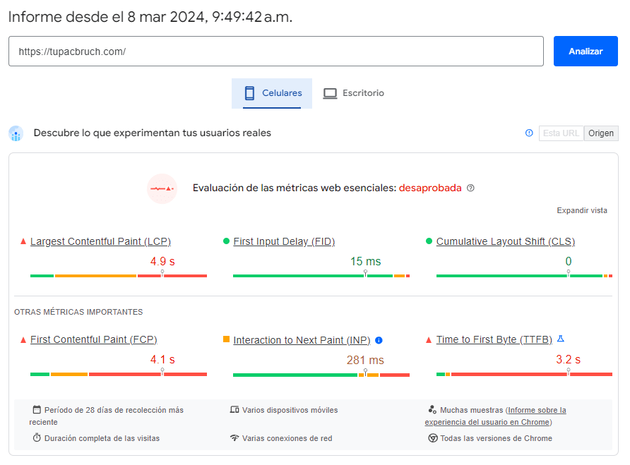 core web vitals y wp rocket desaprobado en mobile