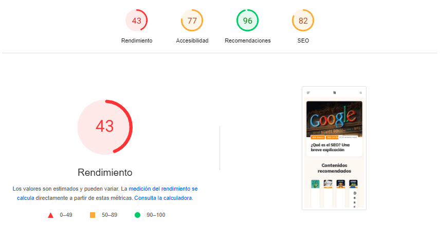 core web vitals lento y wp rocket desaprobado