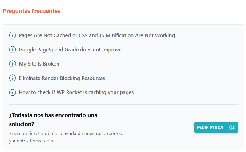 preguntas frecuentes en wp rocket
