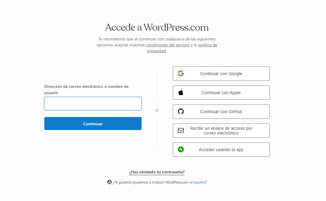pantalla de logeo de wordpress