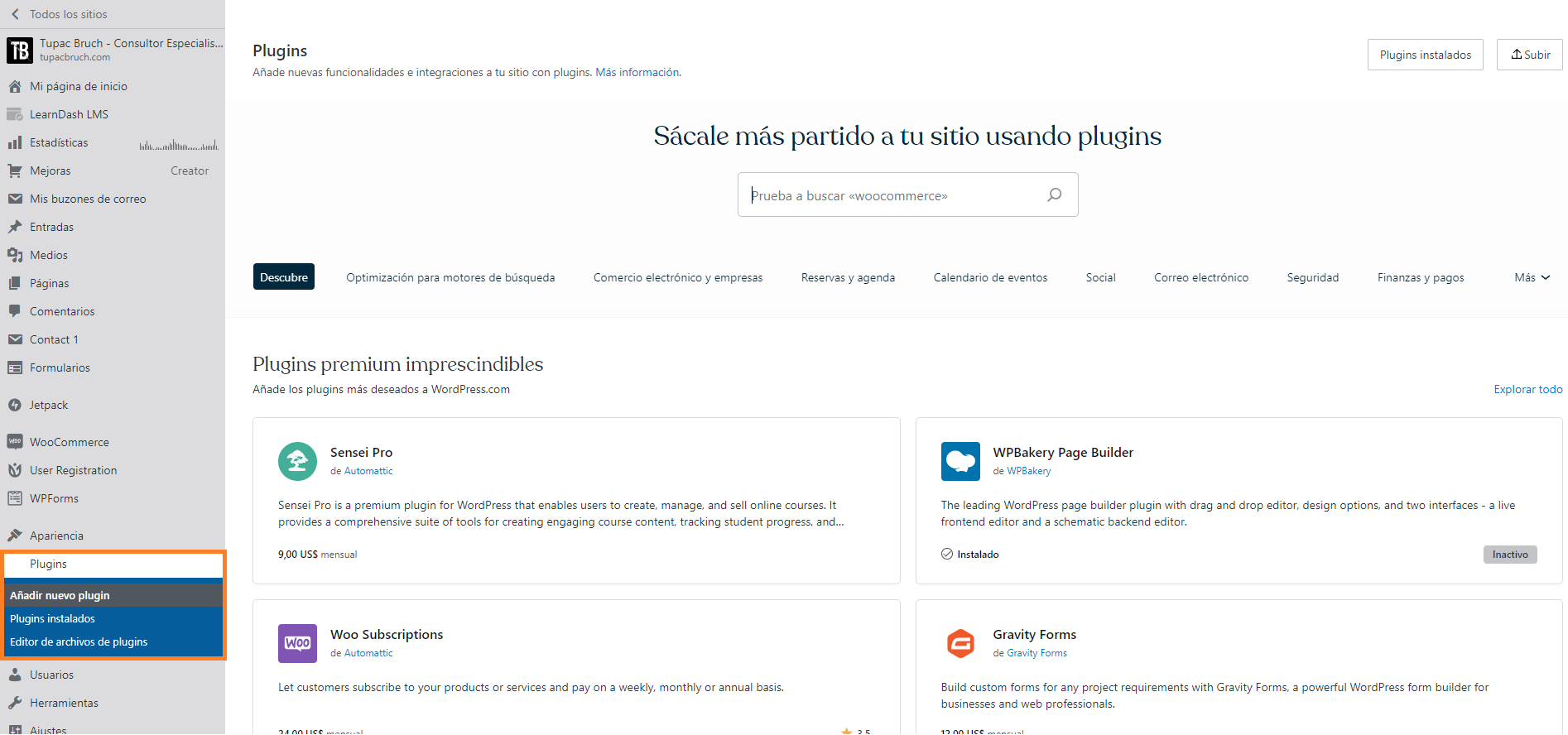 pantalla de instalación de plugins