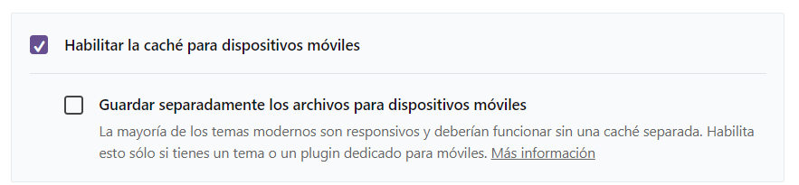Guardar separadamente los archivos para dispositivos móviles en wp rocket
