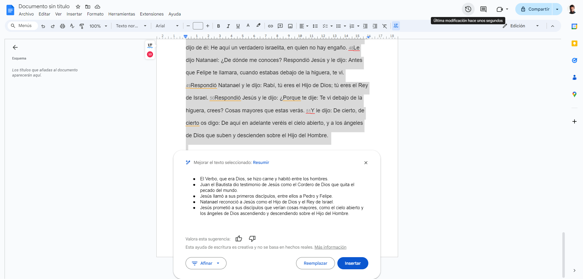 resumir con la ia de google docs