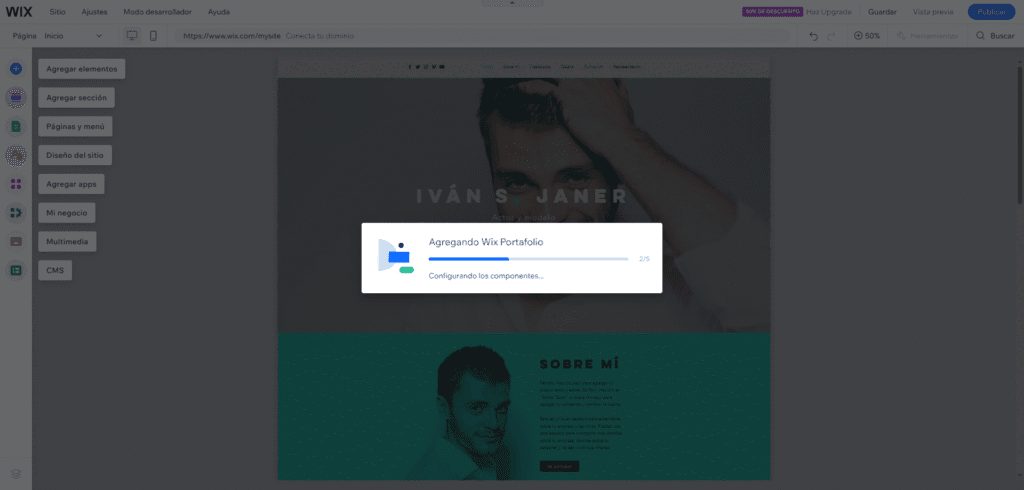 pantalla de personalización de templates de wix