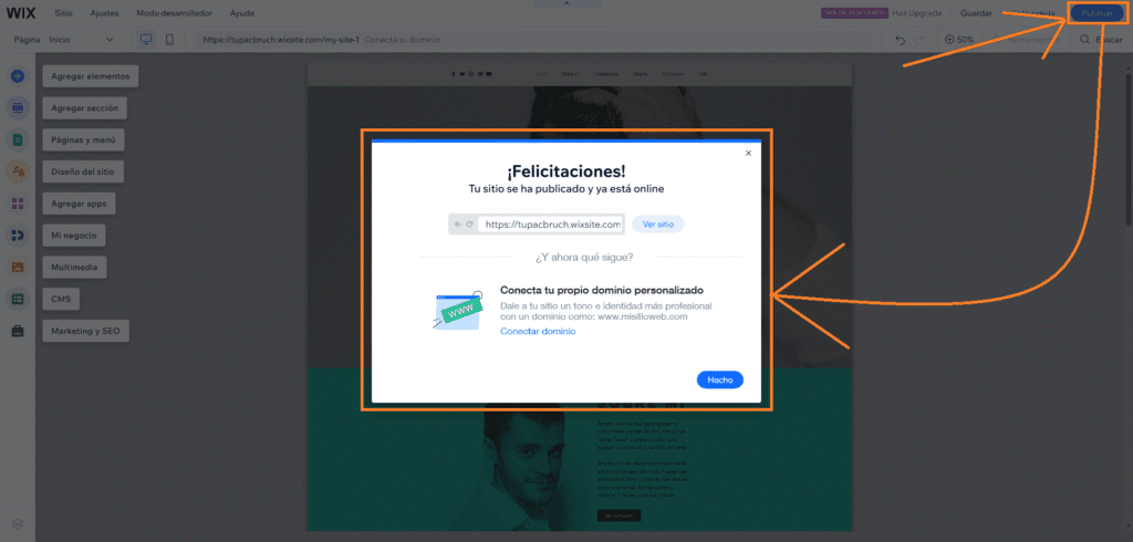 publicación de sitio en wix