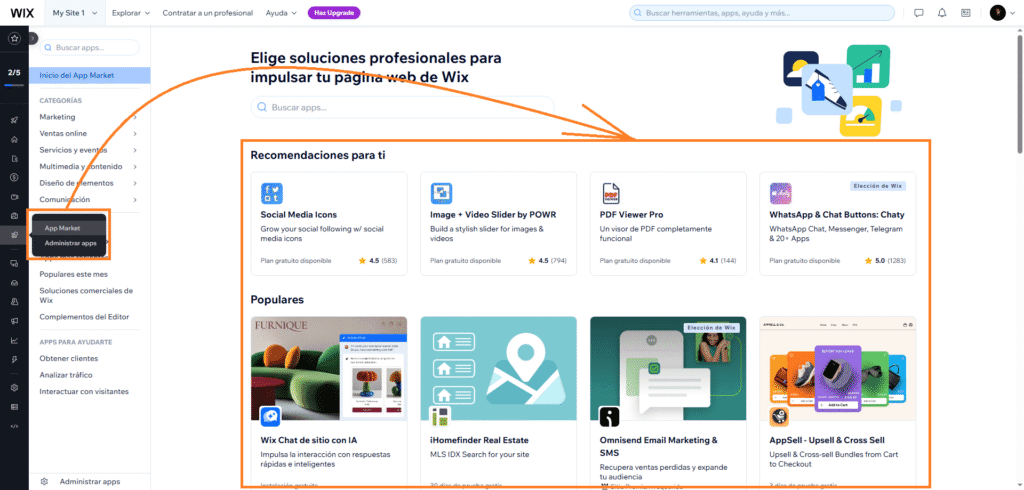 tienda de aplicaciones de wix