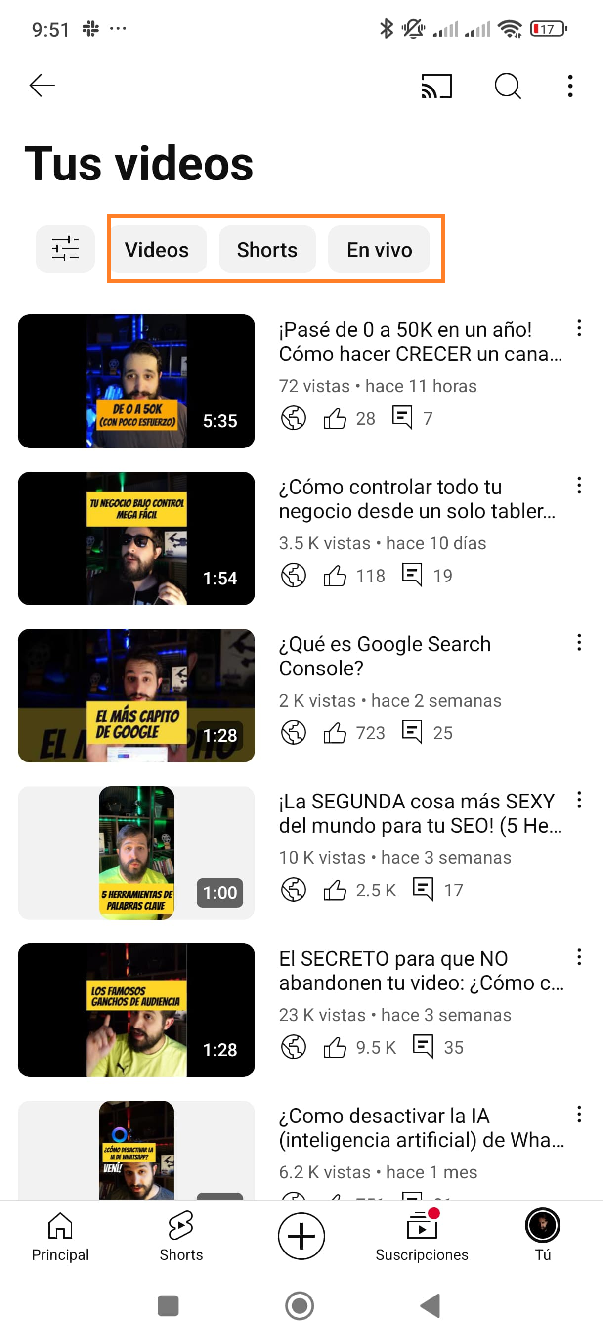 Seleccionar el tipo de video