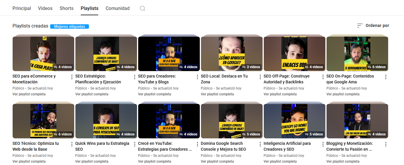 ejemplo de listas de reproducción en youtube