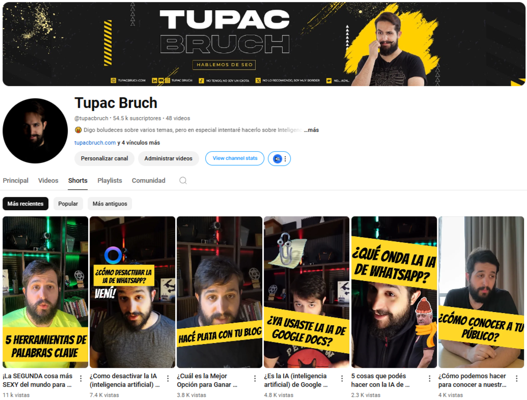 ejemplo de branding en youtube con tupac bruch