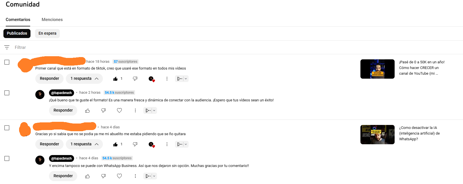 ejemplo de youtuber respondiendo a la comunidad en el post de Cómo ser YouTuber