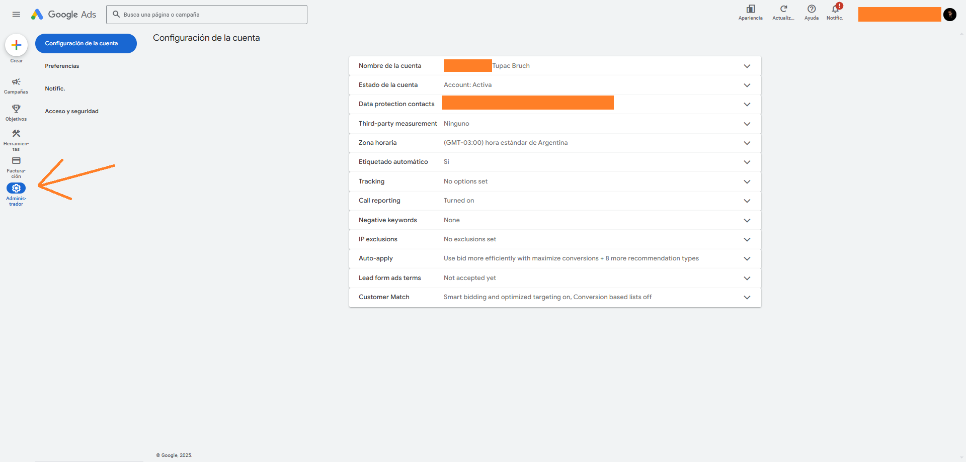 En el menú lateral, haz clic en administrador (icono de llave tuerca). agregar un usuario a Google Ads.