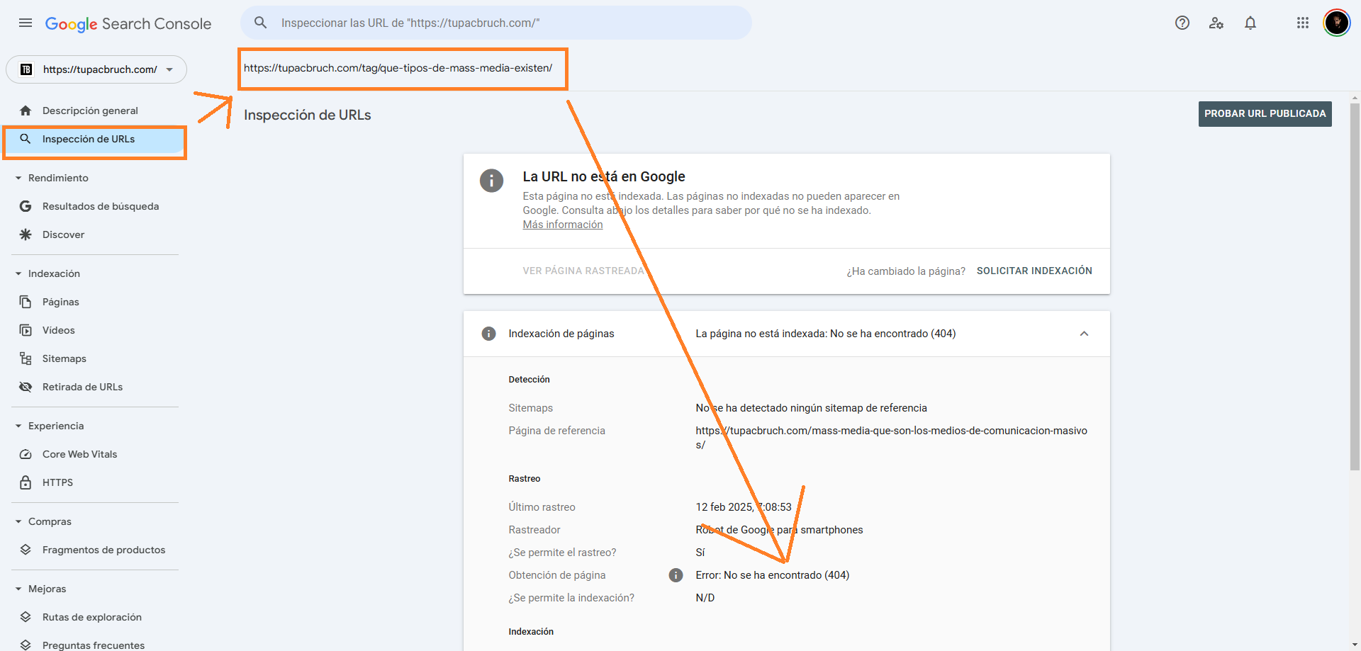 Cómo Detectar Errores 404 y 5XX en Tu Sitio desde el inspector de url en google search console
