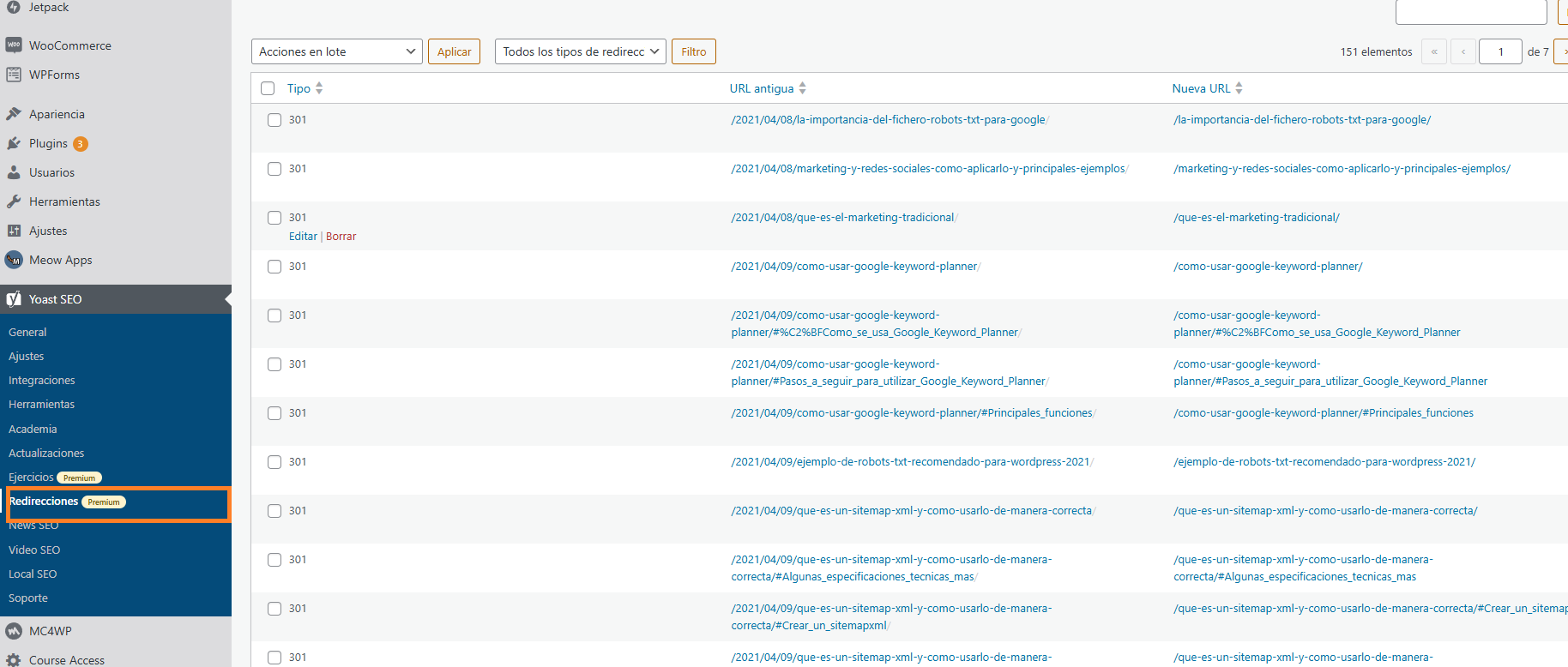 como hacer una redirección en wordpress