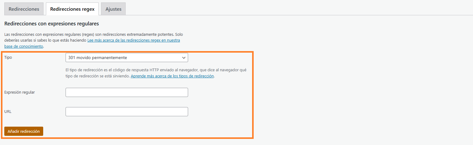 como generar una redirección regex desde yoast seo