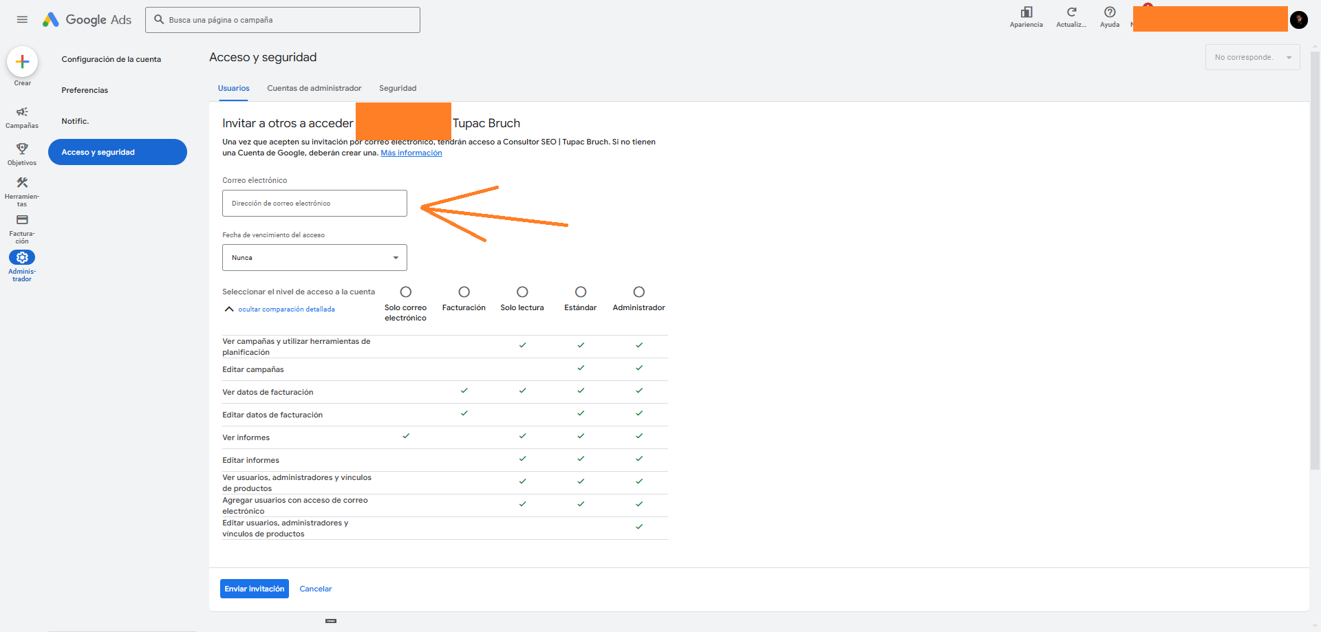 Ingresa la dirección de correo electrónico de la persona que deseas invitar.