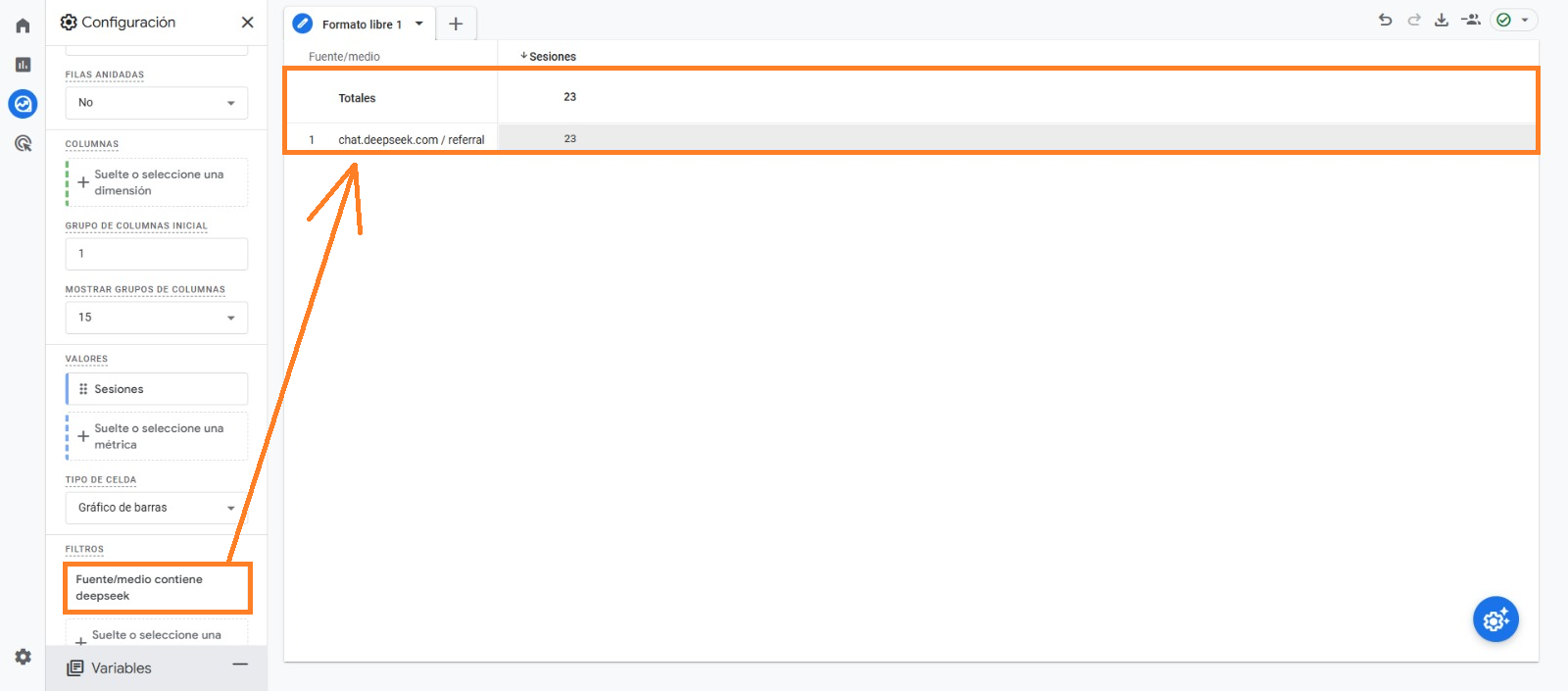 cómo ver el tráfico que llega de deepseek desde google analytics 4