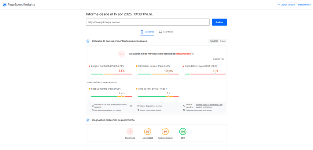 la Velocidad de carga de Juleriaque es mala, y la velocidad es importante para hacer buen SEO para perfumerías