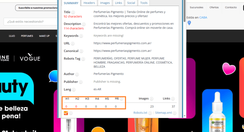 hacer seo para perfumerías implica tener implementadas correctamente las etiquetas h