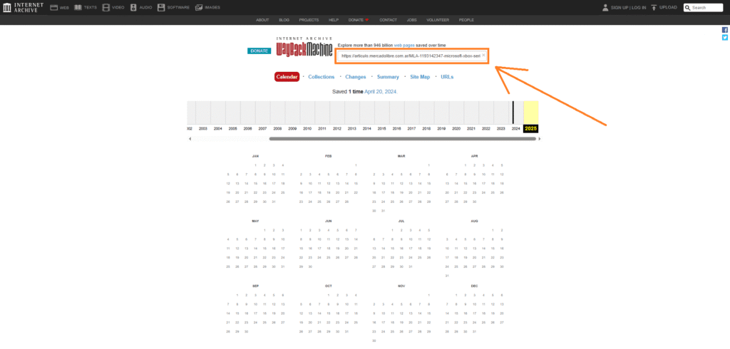 Luego tenemos que ir al wayback machine y colocar la url en el espacio indicado.