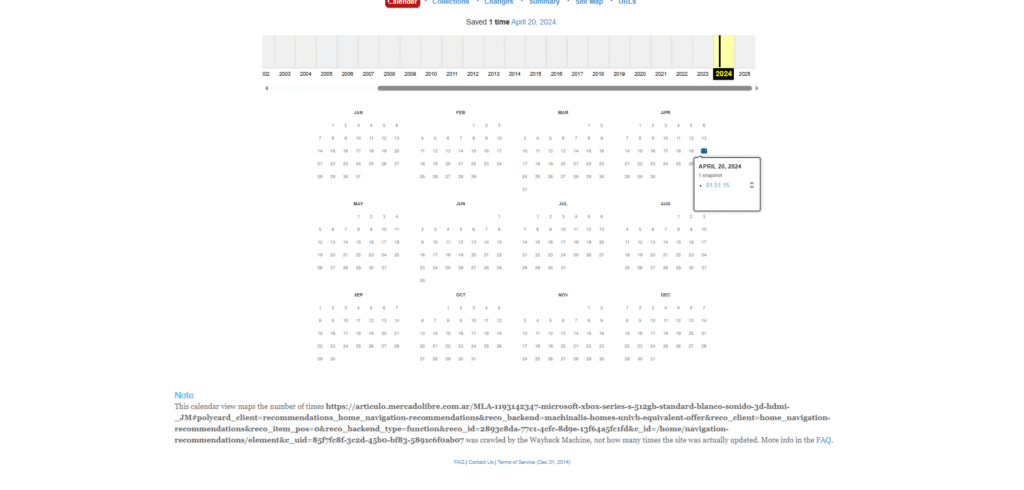 Lo siguiente es buscar la versión inmediatamente anterior de esa página web, y seleccionar la versión de nuestro interés.