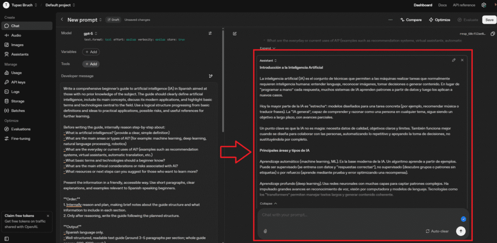 5. Leé el prompt reescrito y la explicación de los cambios