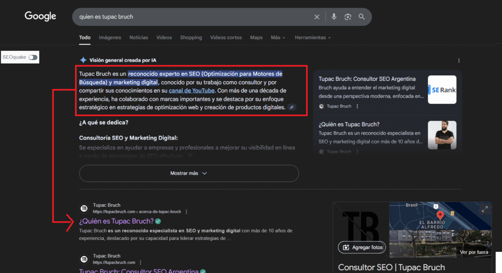 imagen del desplazamiento de resultados orgánicos por AI Overview