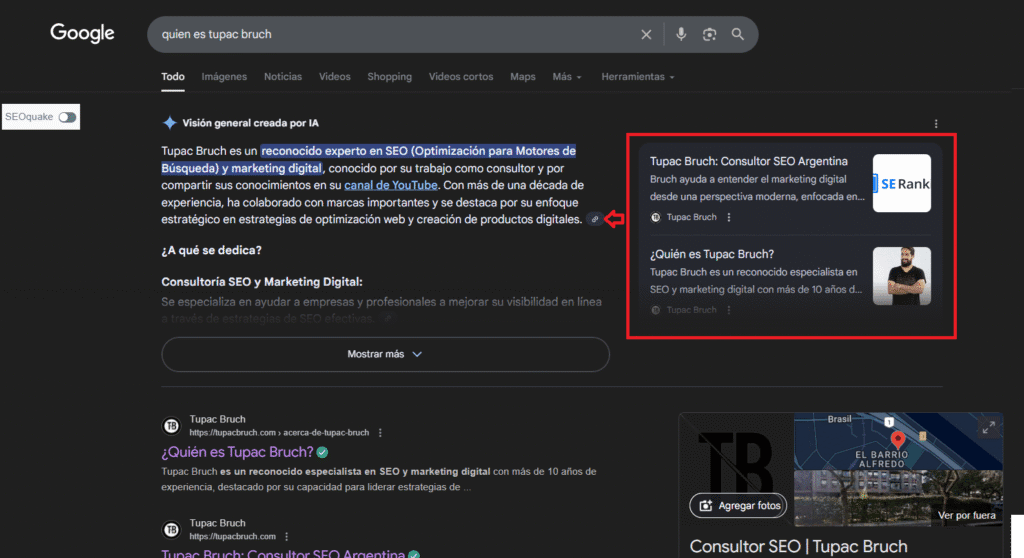 imagen de un AI Overview con enlaces a fuentes, destacando cómo Google toma contenido de distintos sitios