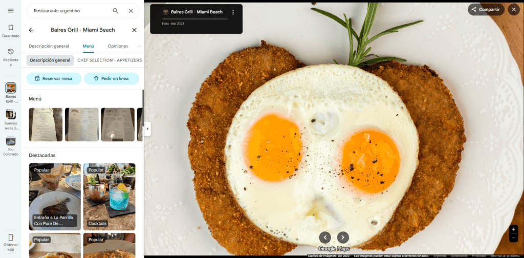 Ejemplo de Menú con SEO local para Milanesa a Caballo