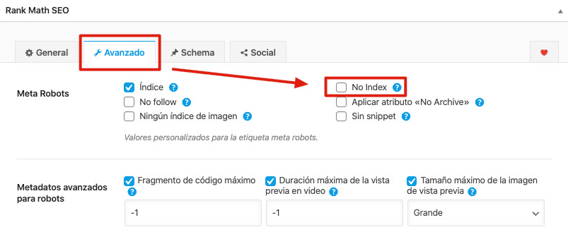 Cómo poner noindex en WordPress con rankmath