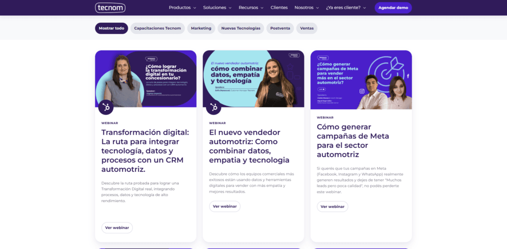 Ejemplo de Webinars en Tecnom