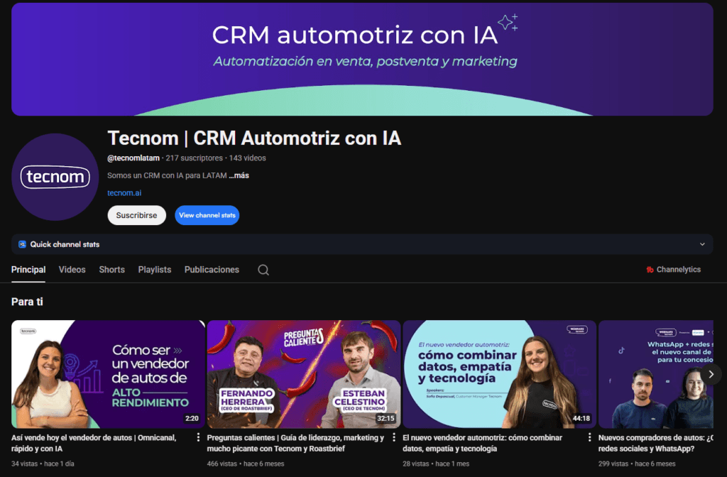 Ejemplo de portada de Youtube de Tecnom