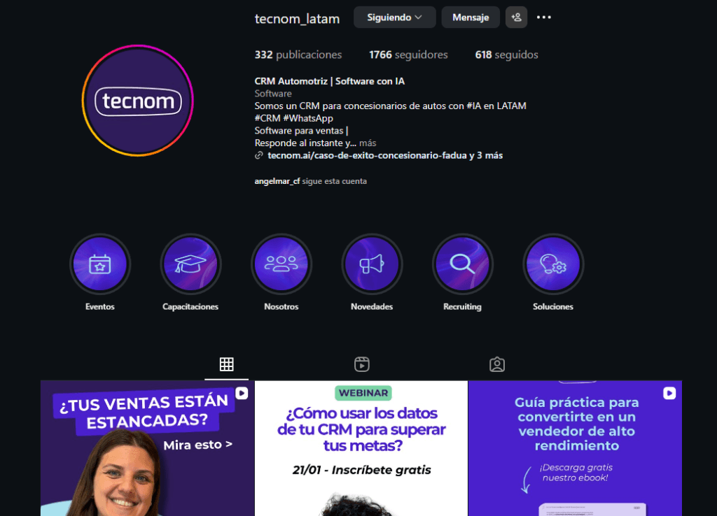 Ejemplo de Tecnom en Instagram