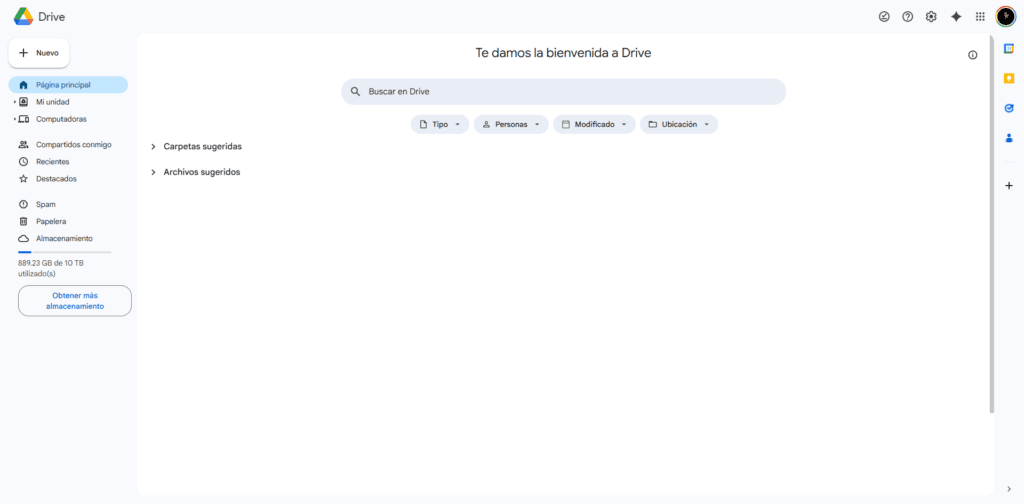 Captura general de la interfaz de Google Drive