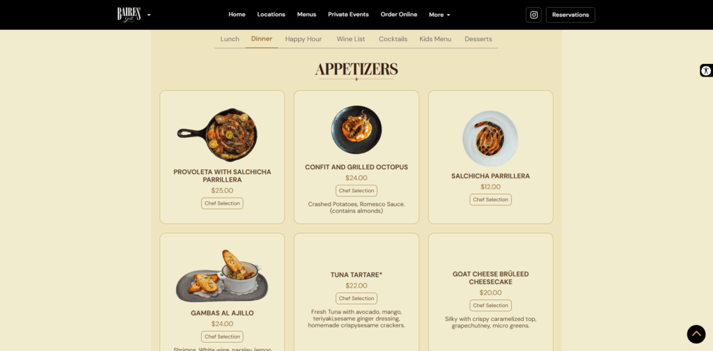 Ejemplo de Menú en la web