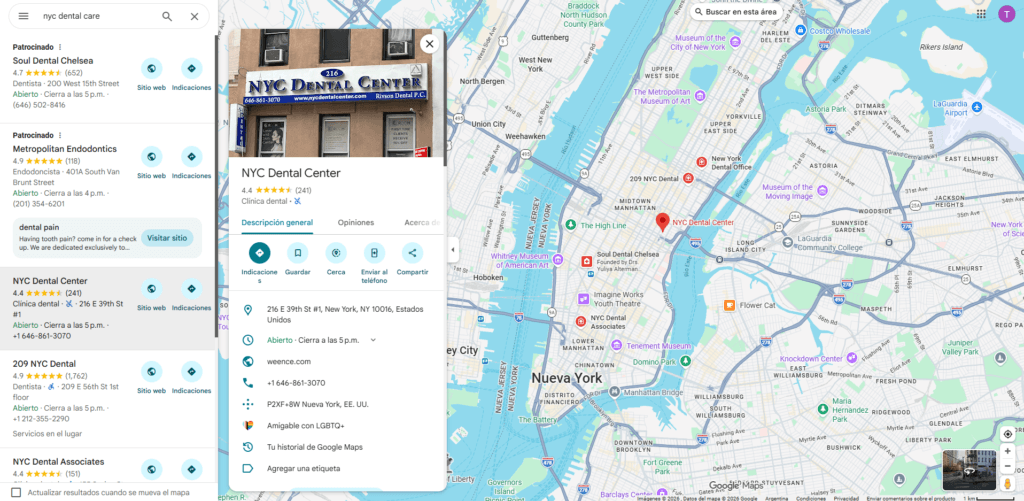 ejemplo de posicionamiento mapas de clínicas dentales