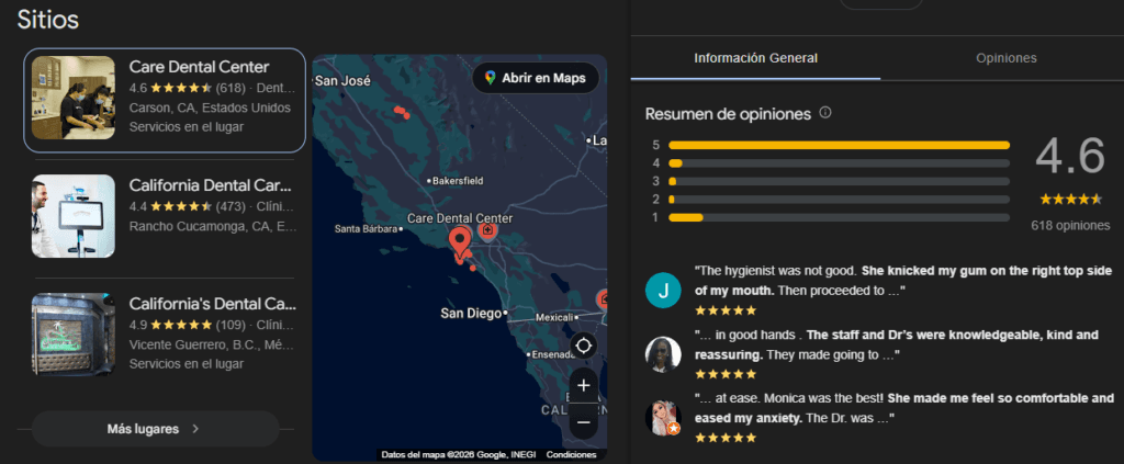 ejemplo de social proof para seo local para clínicas odontológicas