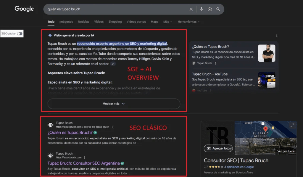 Ejemplo de AI Overviews y como se cuenta en Google Search Console